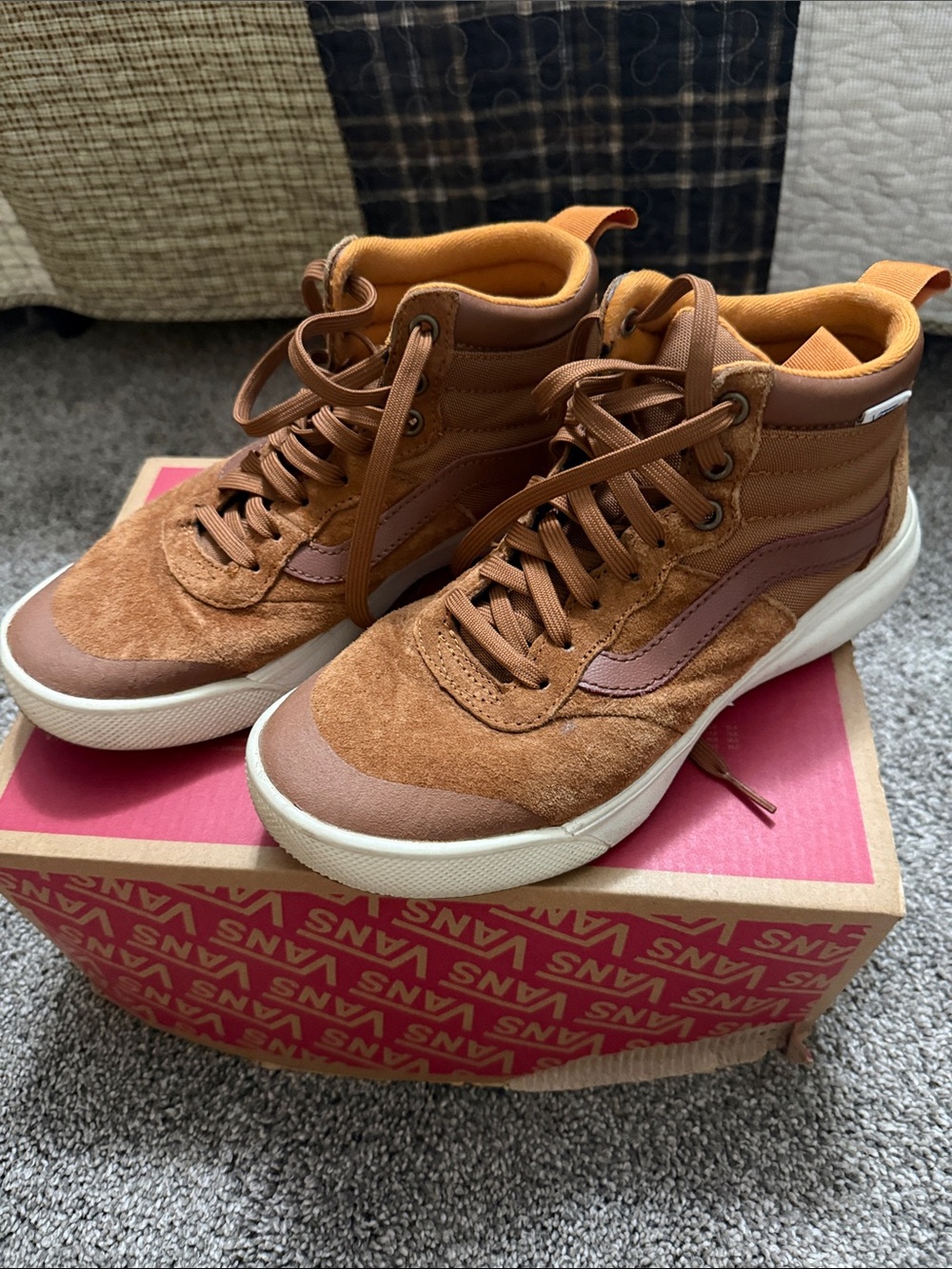 Vans Tan/Brown High-Top Skate Shoes